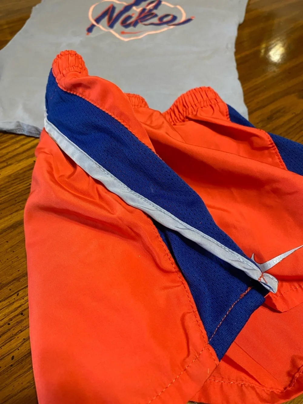 Nike Light Blue Script Tank & Coral and Royal Blue Athletic Shorts - Picture 4 of 13
